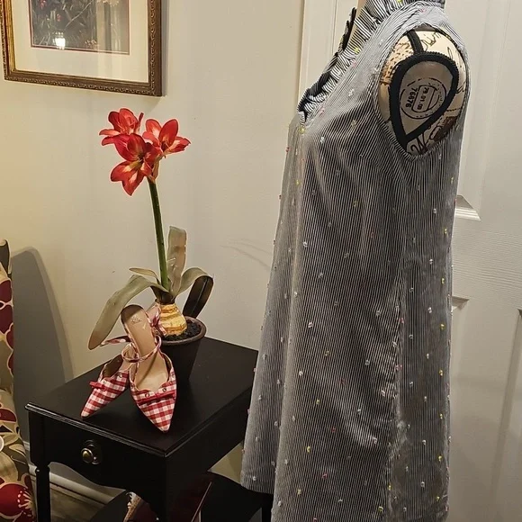 Crown & Ivey Sleveless Dress, Striped, Lined, Ruffled Neck, Size S - Picture 6 of 9